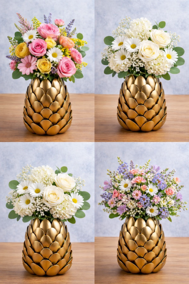 Golden Pineapple Floral Centerpiece $37 and up gold pineapple vase floral arrangement elegant centerpiece farmhouse decor gift idea table decor handmade flower arrangement