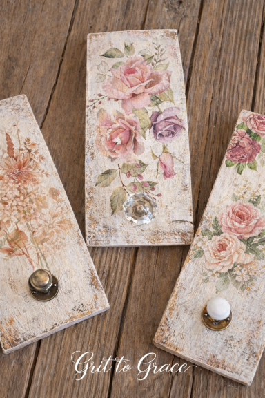 Rustic Wooden Floral Decor with Knobs $47 and up rustic wooden floral wall decor with knob farmhouse wood sign vintage style floral decor. Sold as a set of 3.