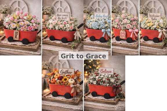 Decorative Wagon $60 up to $80 decorative red wagon flower arrangement farmhouse centerpiece rustic home decor seasonal wagon display gift idea